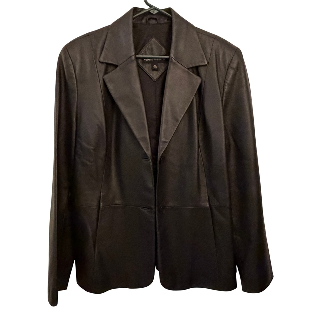Valerie Stevens Leather Blazer Women XL Black Excellent 2 Button Jacket